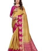Beige woven kanchipuram silk saree with blouse