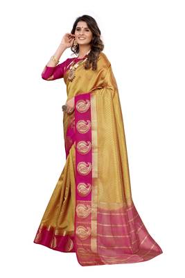 Beige woven kanchipuram silk saree with blouse 2