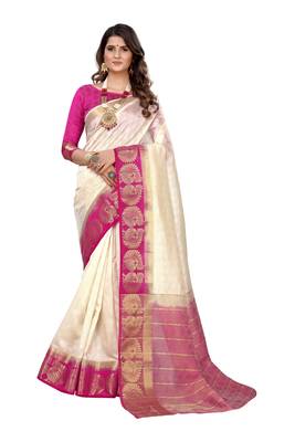 Off white woven kanchipuram silk saree with blouse 1