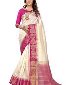 Off white woven kanchipuram silk saree with blouse