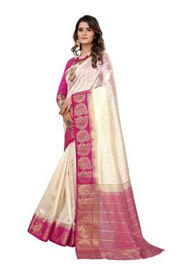 Off white woven kanchipuram silk saree with blouse 2