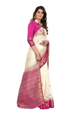 Off white woven kanchipuram silk saree with blouse 3