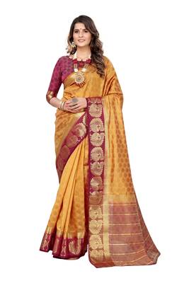Beige woven kanchipuram silk saree with blouse 1