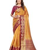 Beige woven kanchipuram silk saree with blouse