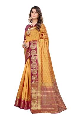 Beige woven kanchipuram silk saree with blouse 2