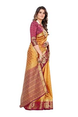 Beige woven kanchipuram silk saree with blouse 3