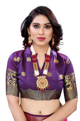 Pink woven banarasi cotton saree with blouse 4