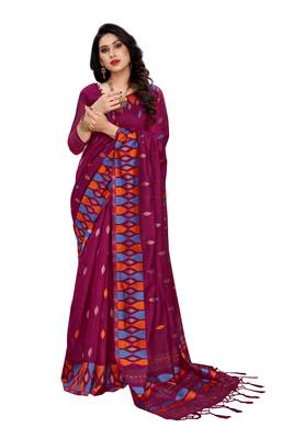 Magenta woven cotton saree with blouse 1