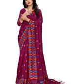Magenta woven cotton saree with blouse