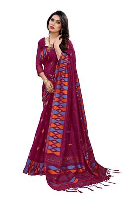 Magenta woven cotton saree with blouse 2