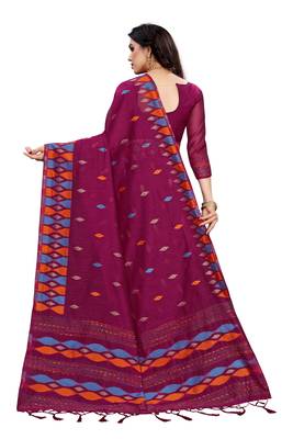 Magenta woven cotton saree with blouse 3
