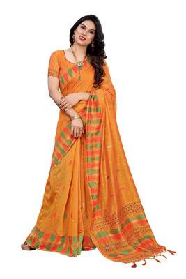 Mustard woven cotton saree with blouse 1