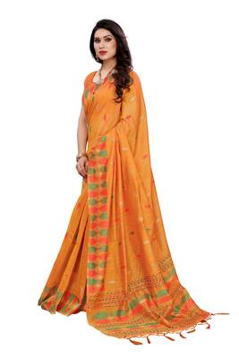 Mustard woven cotton saree with blouse 2