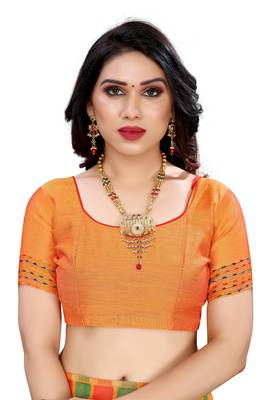 Mustard woven cotton saree with blouse 3