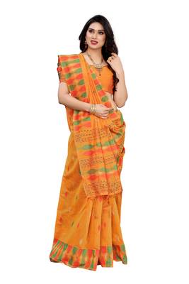 Mustard woven cotton saree with blouse 4