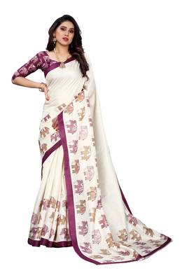 Purple printed khadi saree with blouse 1