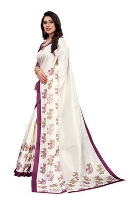 Purple printed khadi saree with blouse 2