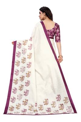 Purple printed khadi saree with blouse 3