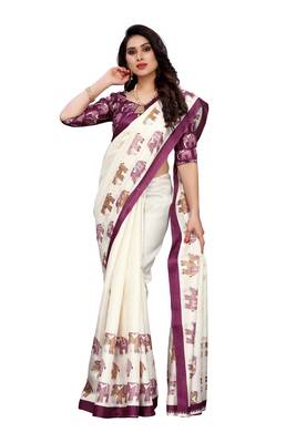 Purple printed khadi saree with blouse 4