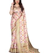 Beige printed khadi saree with blouse