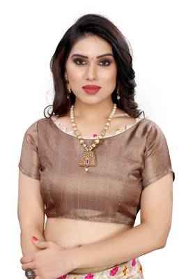 Beige printed khadi saree with blouse 4