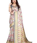 Grey printed khadi saree with blouse