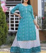 Designer Printed Rayon A-Line Kurti With Skirt Set For Womens