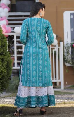 Designer Printed Rayon A-Line Kurti With Skirt Set For Womens 4