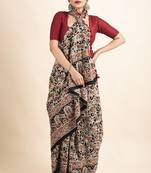 Black Pure Cotton Bird Kalamkari Pompom Saree