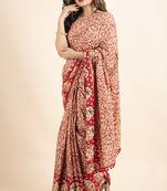 Red Pure Cotton Paisley Kalamkari Pompom Saree