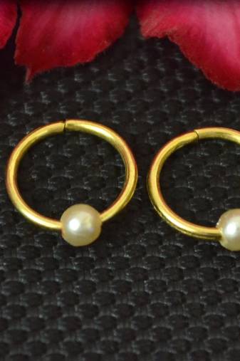 Combo of 2 circular gold plated Pearl Stone designer nose ring