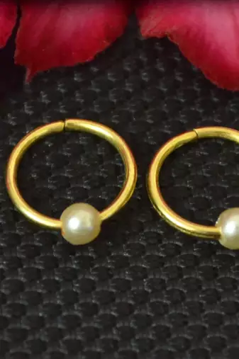 Combo of 2 circular gold plated Pearl Stone designer nose ring