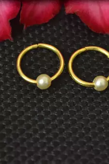 Combo of 2 circular gold plated Pearl Stone designer nose ring