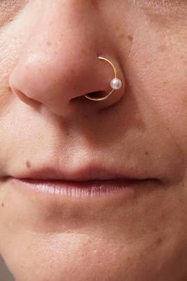 Combo of 2 circular gold plated Pearl Stone designer nose ring 4
