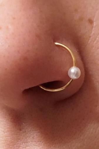 Combo of 2 circular gold plated pearl stone designer nose ring