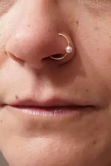 Combo of 2 circular gold plated pearl stone designer nose ring