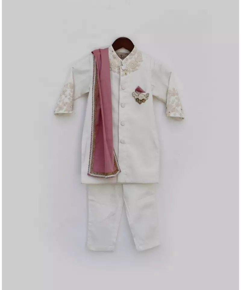 Off White Ajkan with Stole and Pant