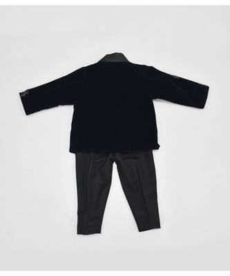 Dark Blue Velvet Coat Set For Boys 2