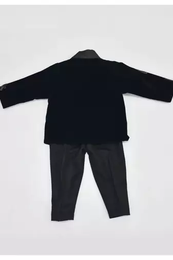 Dark Blue Velvet Coat Set For Boys
