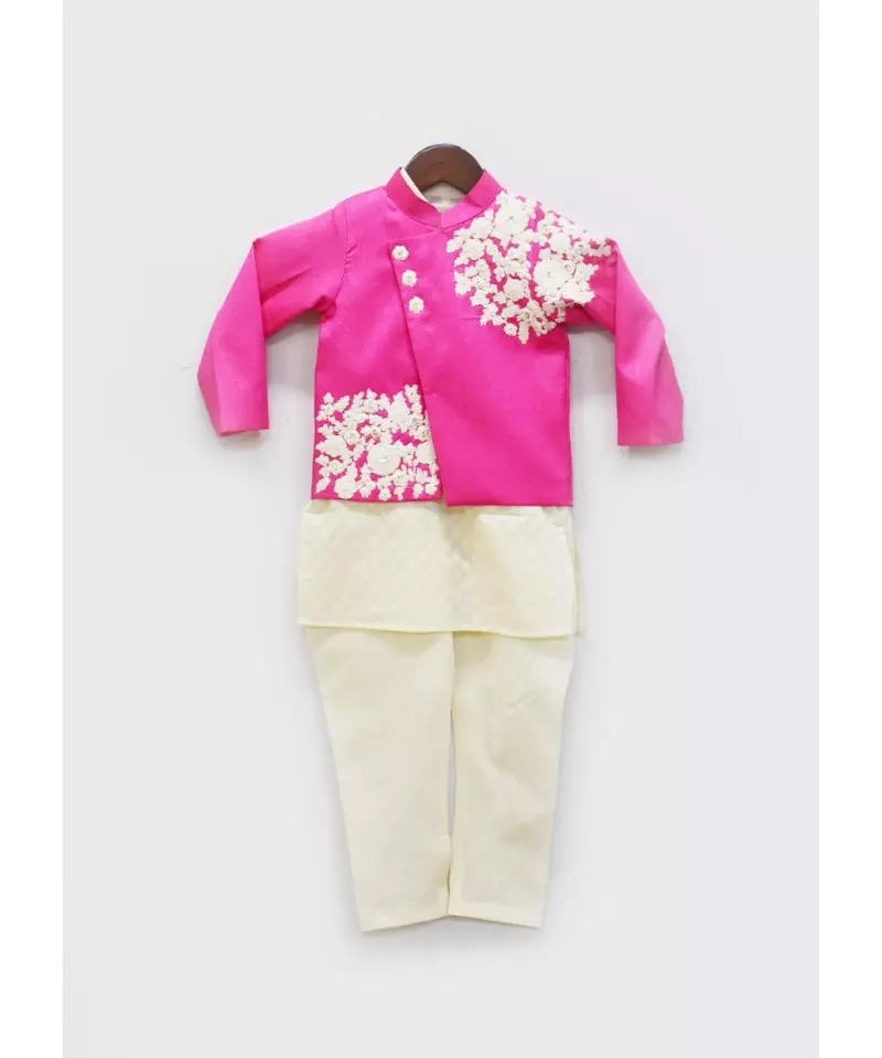 Hot Pink Jacket with Kurta and Chudidar