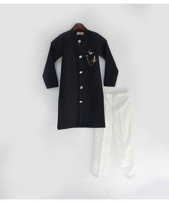 Black Plain Cotton Silk Kurta Set 1