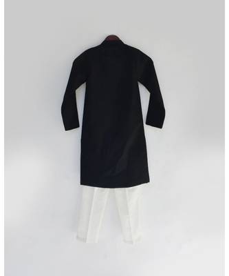 Black Plain Cotton Silk Kurta Set 3