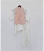 Off White Kurta Pant With Peach Embroidered Jacket