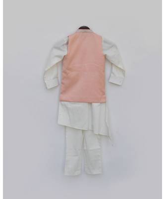 Off White Kurta Pant With Peach Embroidered Jacket 3