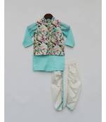 Peacock Printed Kurti With Blue Sharara And Dupatta