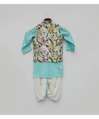 Peacock Printed Kurti With Blue Sharara And Dupatta 3