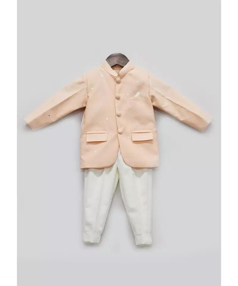 Peach Mirror Embroidered Bandhgala with Pant