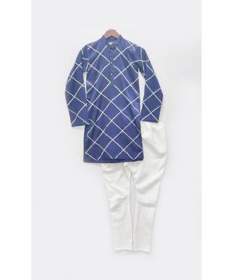 Blue Silk Kurta With Chudidar For Boys 1