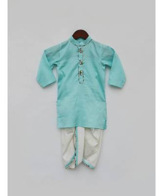 Blue Silk Kurta with Dhoti for Boys 2
