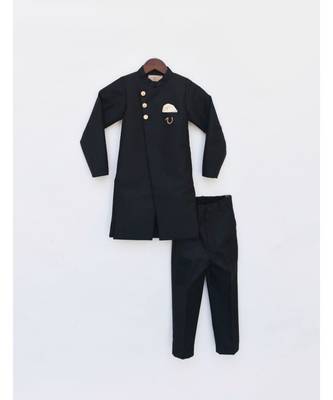 Black Achkan With Pant For Boys 1